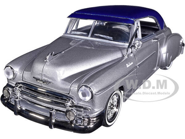 1950 Chevrolet Bel Air Lowrider Silver Metallic with Blue Metallic Top Get Low Series 1/24 Diecast Model Car by Motormax