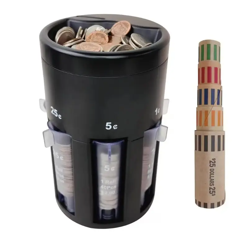 5 in 1 Coin Sorter, 1 Count Automatic Coin Counter with Coin Wrappers, Coin Bank & Coin Holder, Quickly & Accurate Coin Sorte...