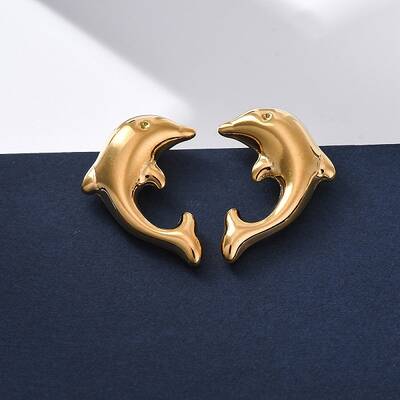304 Stainless Steel Dolphin Stud Earrings