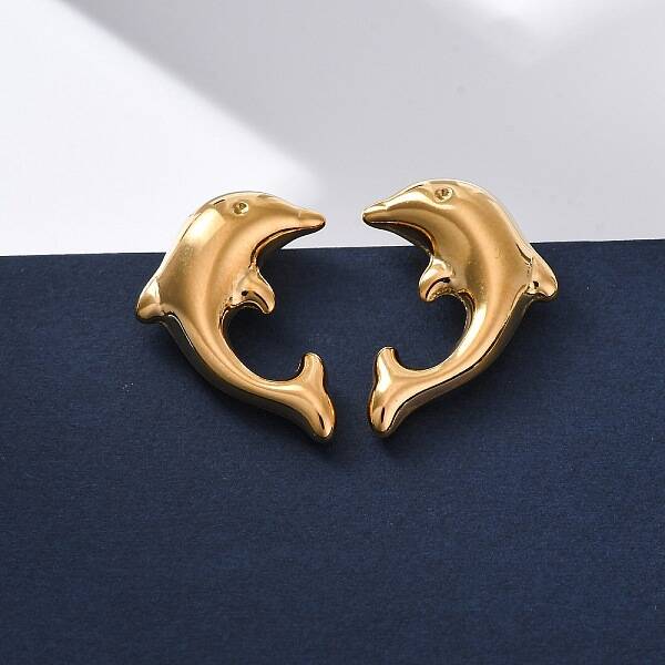 304 Stainless Steel Dolphin Stud Earrings