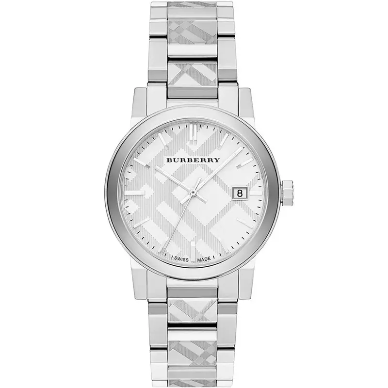 Burberry BU9037 The City Engraved Checked Steel Unisex Watch