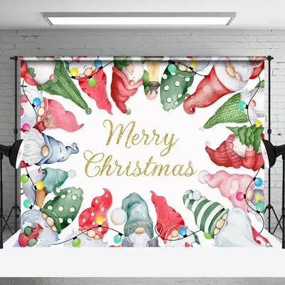 Colorful Hat Cute Gnomes Merry Christmas Backdrop - Aperturee