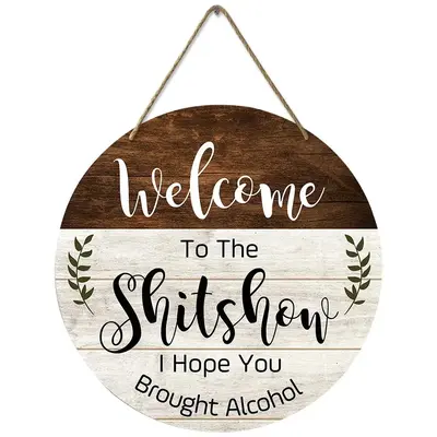 Welcome Wooden Sign, Letter Pattern Wood Door Sign, Funny Welcome Wall Hanging Plaque for Front Door Entryway Porch Bar Pub F...