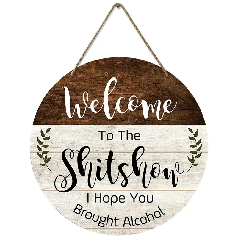 Welcome Wooden Sign, Letter Pattern Wood Door Sign, Funny Welcome Wall Hanging Plaque for Front Door Entryway Porch Bar Pub F...