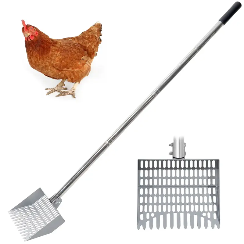 CKLT Chicken Poop Scooper Durable Metal 38 to 66 Adjustable Long Sifting Shovel for Chicken Coop Cleaning No Bending