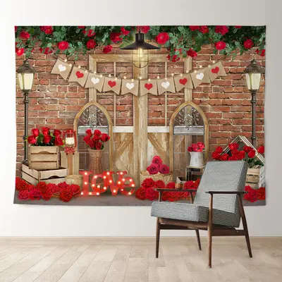 Aperturee Brick Lamp Love Rose Happy Valentine Day Backdrop