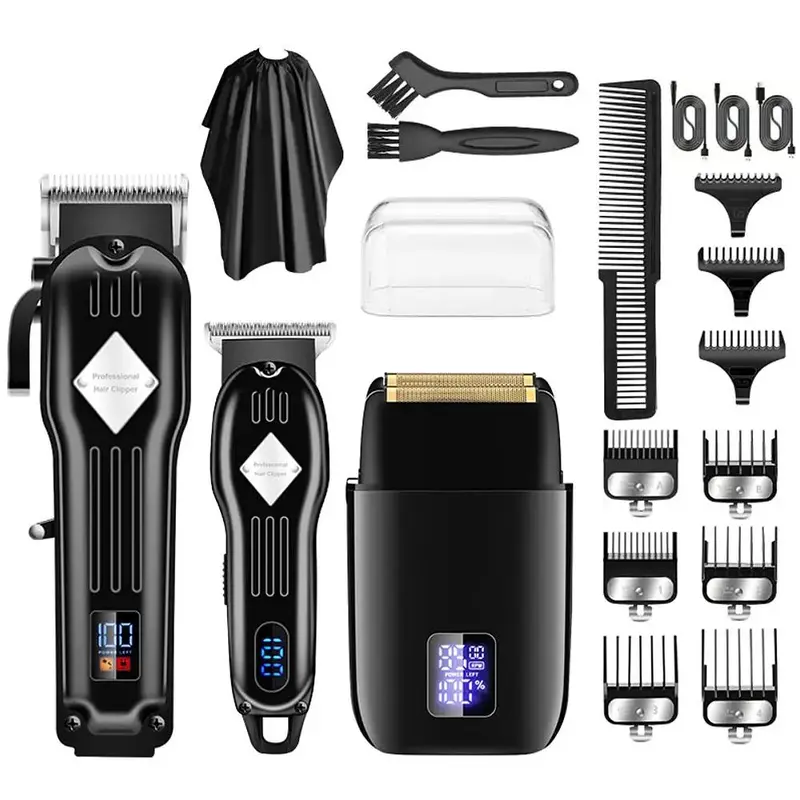 3 in 1 Electric Shaver Kit with Digital Display, 1 Set Multi-use Rechargeable Hair Clipper Set with Accessories, Electric Bea...