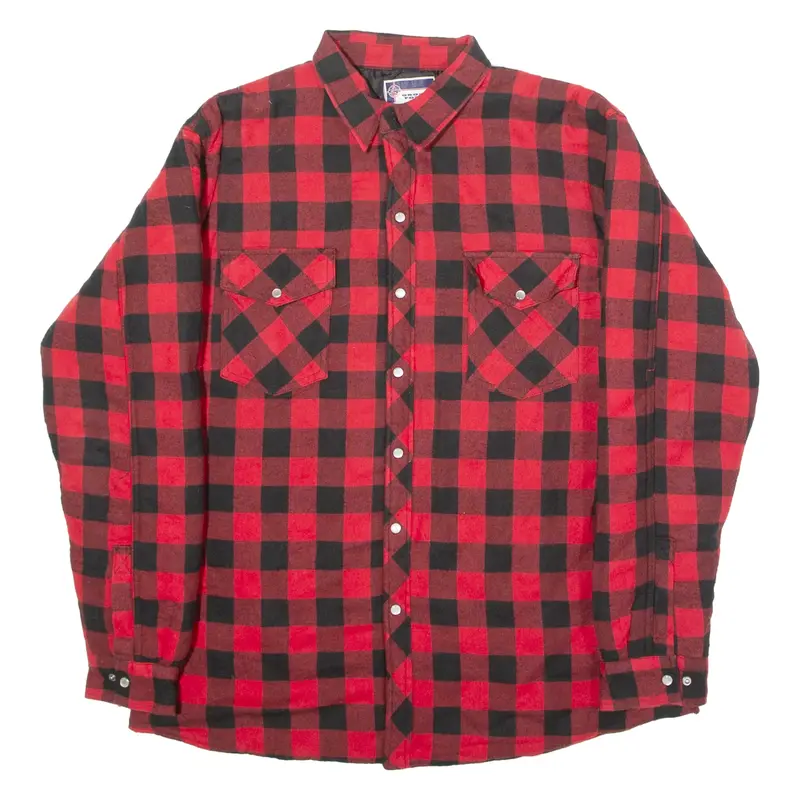 GROUND FORCE Mens Lumberjack Jacket Red Flannel 90s Check L
