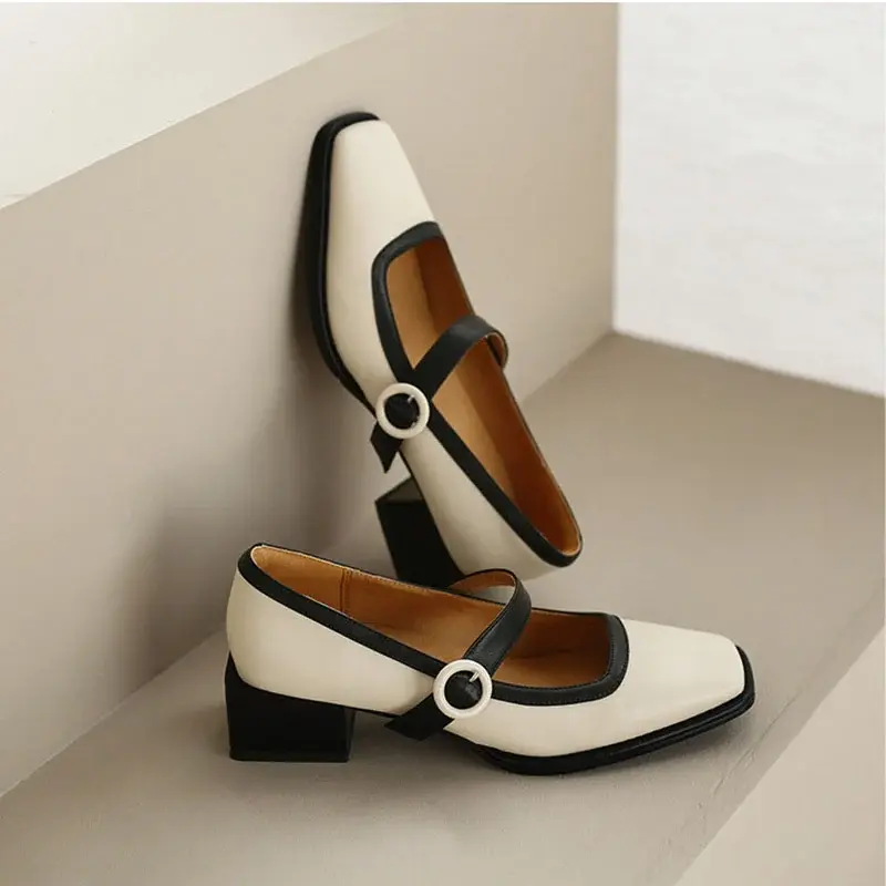 CHIKO Nuela Square Toe Block Heels Mary Jane Shoes