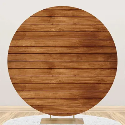 Pastoral Brown Wooden Plank Round Birthday Backdrop - Aperturee