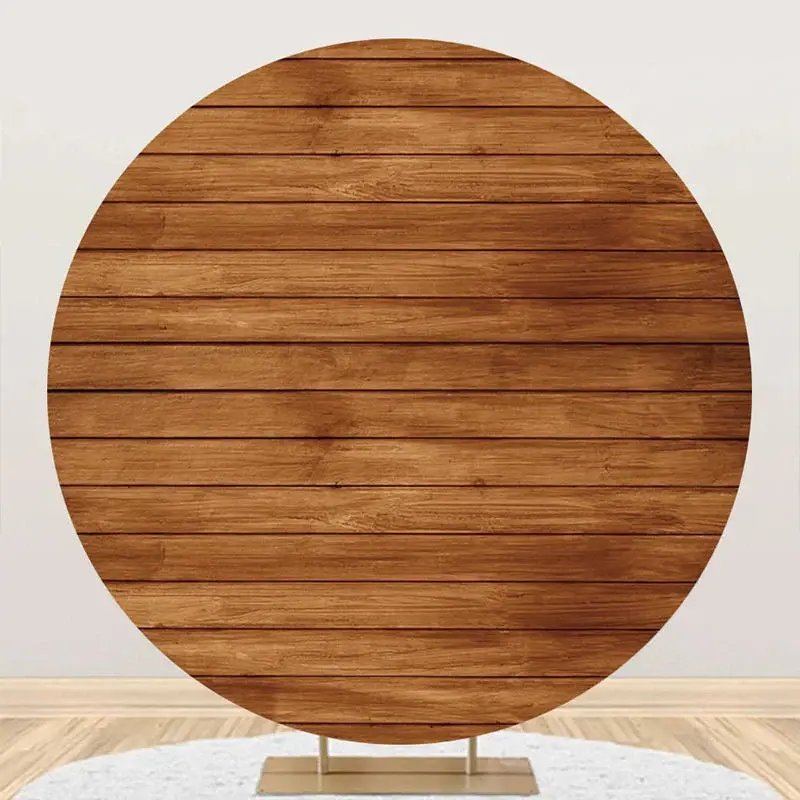 Pastoral Brown Wooden Plank Round Birthday Backdrop - Aperturee