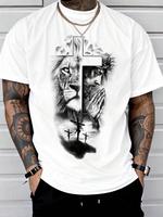Men's Jesus Print Round Neck Tee, Regular Fit Casual Short Sleeve Crew Neck T-shirt for Summer, Fashion Men's Top for Daily W...