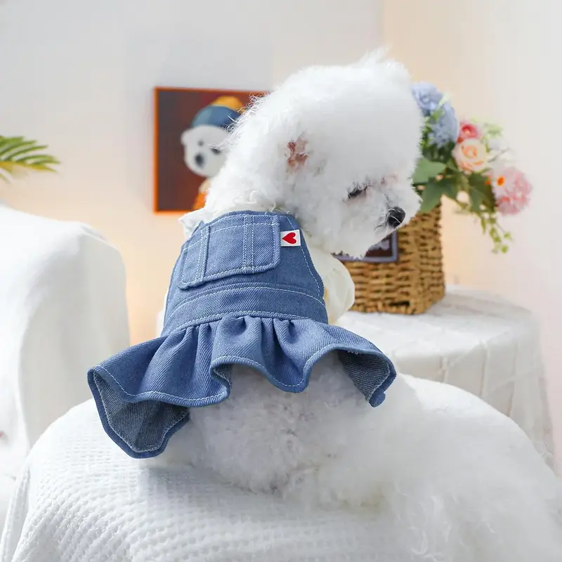 Denim Overalls Design Pet Dress, Cute Pet Clothes for Small Dogs & Cats, Pet Comfort Dress, Pet Clothing for Daily Wear