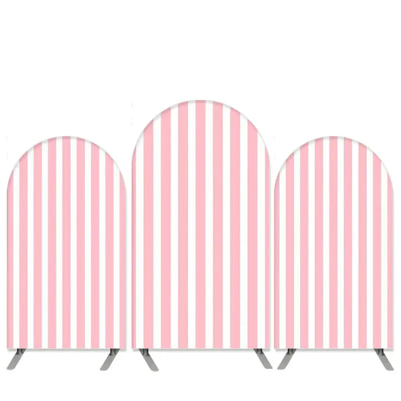 Aperturee Pink With White Stripes Girls Birthday Arch Backdrop Kit Banner | Round Arch Backdrop | Chiara Arch Backdrop | Diy ...