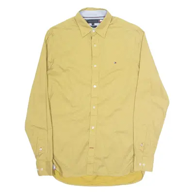TOMMY HILFIGER Slim Fit Mens Shirt Yellow Spotted Long Sleeve S