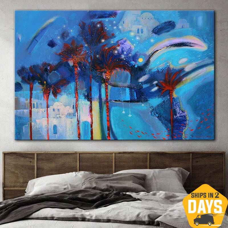 Abstract Blue Paintings On Canvas Original Textured Painting Support Ukraine Oil Handmade Painting | BLUE WAY 31.5"x47&q...