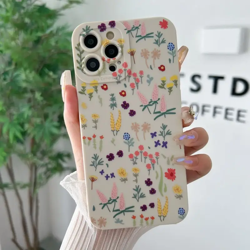 Flower Pattern Design Phone Case with Camera Lens Protector, 1 Count Decorative Phone Protector Cover Compatible with iPhon...