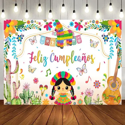 Aperturee Colorful Cactus Cute Girl Feliz Cumpleanos Backdrop | Backdrop For Birthday Party | Diy Birthday Backdrop | Happy B...