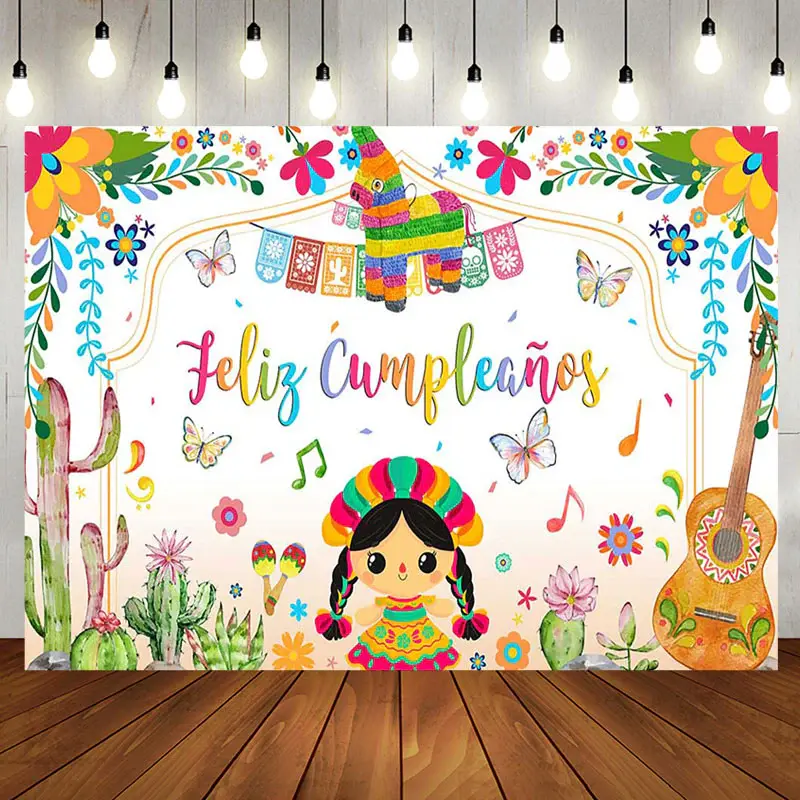 Aperturee Colorful Cactus Cute Girl Feliz Cumpleanos Backdrop | Backdrop For Birthday Party | Diy Birthday Backdrop | Happy B...