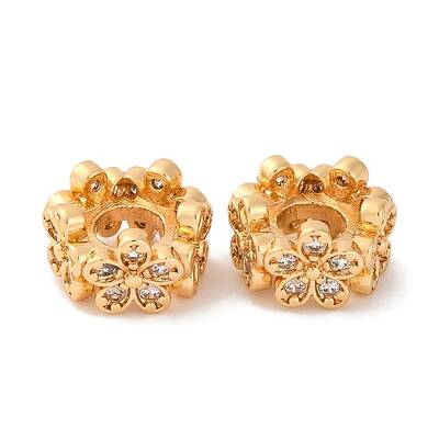 Brass Micro Pave Clear Cubic Zirconia European Beads