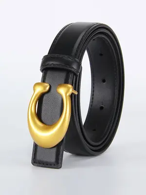 Women's Solid Color PU Buckle Belt, Fashionable Versatile Belt for Jeans & Shorts, Trendy All-match & Exquisite Belt for Birt...