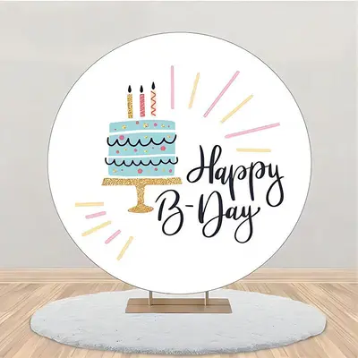 Cyan Cake Candle Simple Round Birthday Backdrop - Aperturee