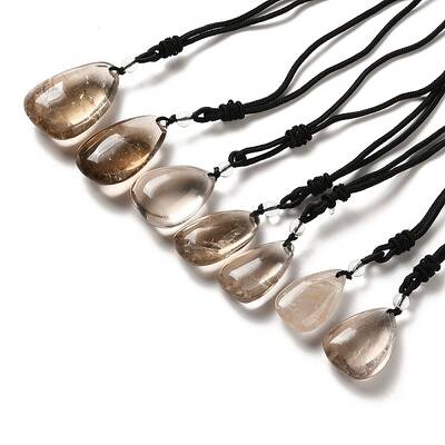 Natural Smoky Quartz Nuggets Pendant Necklace with Polyester Cord for Women