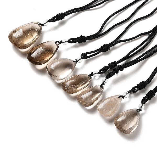 Natural Smoky Quartz Nuggets Pendant Necklace with Polyester Cord for Women