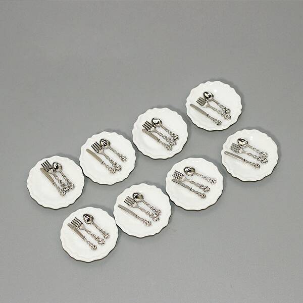 Miniature Ceramic Plate and Alloy Western Tableware