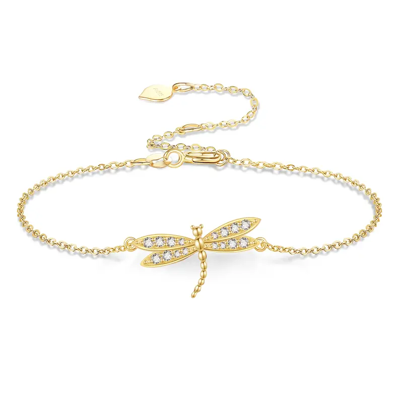 Anklet 14K Solid Gold Dragonfly Anklet Bracelet Summer Beach Jewelry Vacation for Women