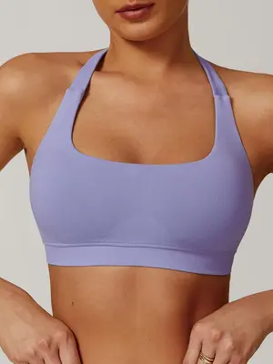 Women's Solid Color Halter Neck Sports Bra, Tight-fitting Breathable Comfortable Backless Sports Vest, Ladies Sportswear for ...