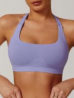 Women's Solid Color Halter Neck Sports Bra, Tight-fitting Breathable Comfortable Backless Sports Vest, Workout Tops, Ladies S...