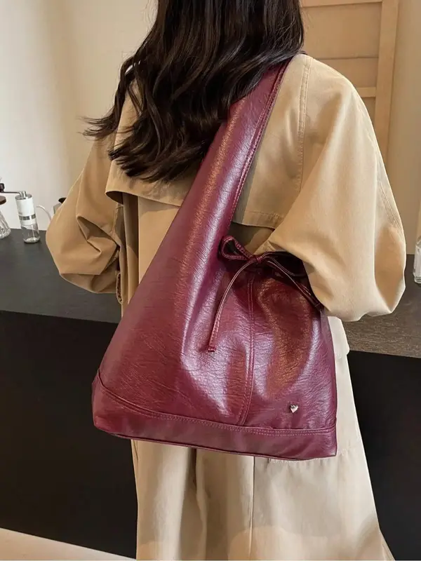 Women's Solid Color Shoulder Bag, Fashionable Large Capacity Tote Bag for Daily Used, Casual Trendy Versatile High-quality Da...