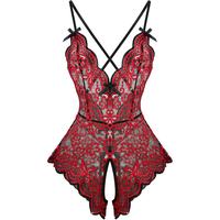 Women's Lace Trim Bodysuit, Floral Embroidery Teddy Bodysuit with Backless Open Crotch, Sexy Lingerie for Women,Adjustable St...