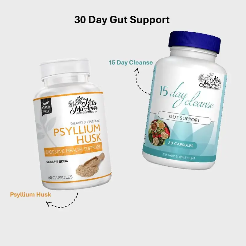 30 Day Gut Support - 15 Day Cleanse and Psyllium Husk | CAFFEINE FREE | ADVANCED FORMULA WITH SENNA, CASCARA SAGRADA, & PSYLL...