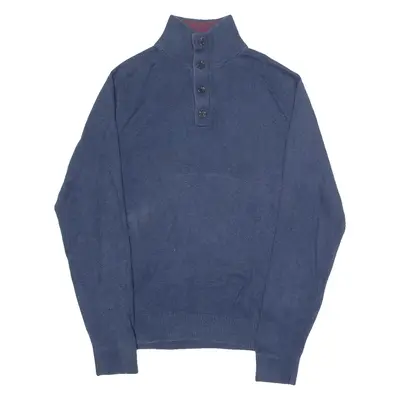 TOMMY HILFIGER Mens Jumper Blue Button Neck Tight Knit S