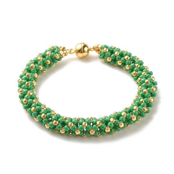 Glass Seed Beaded Bracelet with Brass Magnetic Clasp