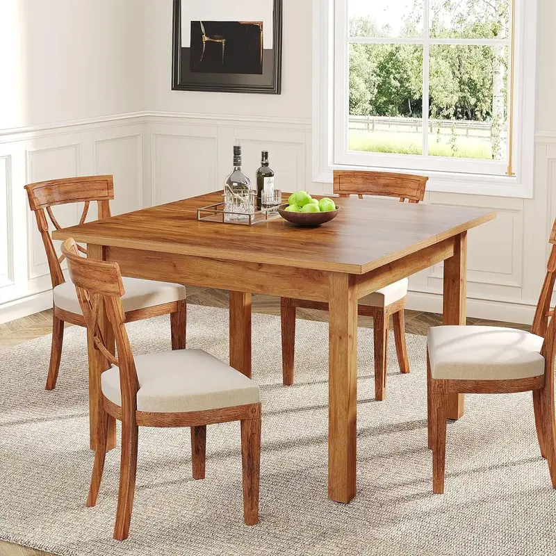 Tribesigns 39.4 Inches Square Dining Table for 4 People, Wooden Kitchen Table with Oak Finish Top and Solid Wood Legs (Only T...