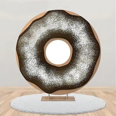 Brown Cream Powdered Sugar Doughnut Circle Backdrop - Aperturee