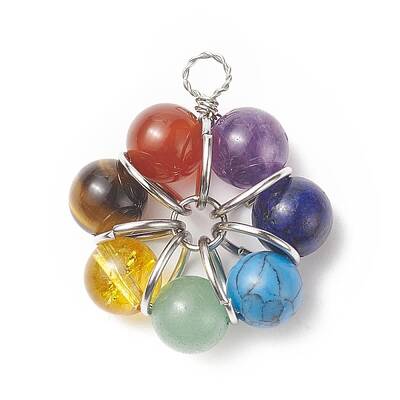 7 Chakrs Gemstone Copper Wire Wrapped Pendants