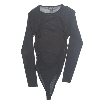 AMISU Sheer Ruched Womens Bodysuit Black Long Sleeve M