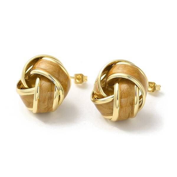 Real 18K Gold Plated Brass Enamel Stud Earrings for Women