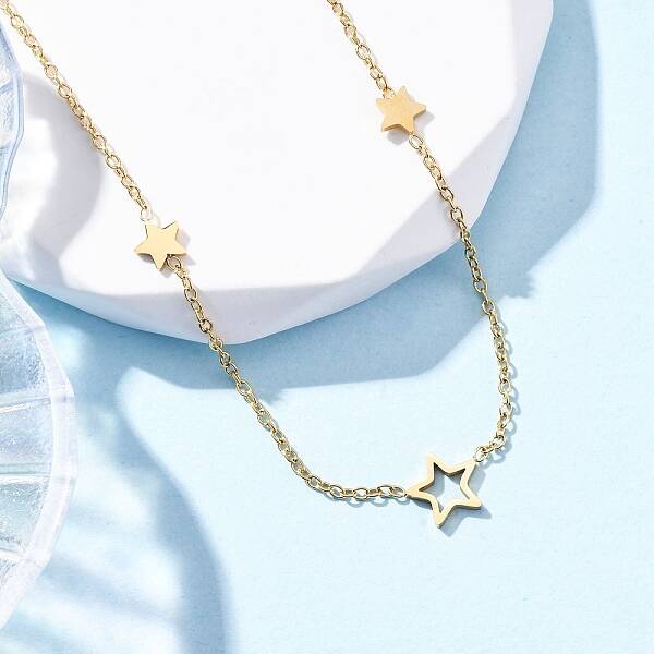 304 Stainless Steel Star Link Chain Necklaces