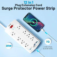 Surge Protector Power Strip, POWSAF 5Ft Flat Plug Extension Cord with 8 Outlets and 2 USB-C 20W Fast Charging Ports and 2 USB...