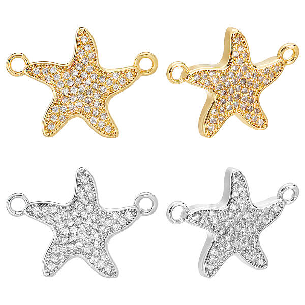 8Pcs 2 Colors Brass Micro Pave Clear Cubic Zirconia Links Connectors