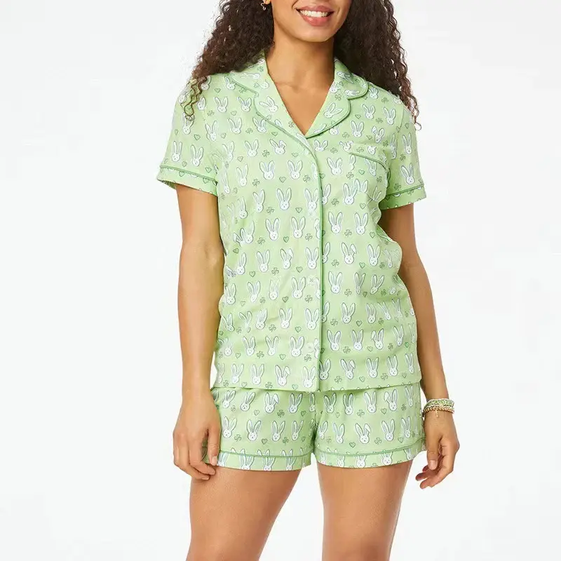 Womens Pajamas Set, 2PCS Button Down Vacation Monkey Beach Shorts Set Y2k Loungewear Pjs for Birthday Valentines Gift