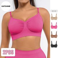 KatchMe Women's Versatile Non-Wired Full Cup Push-Up Bra, Solid Adjustable Spaghetti Strap Soft Breathable Wirefree Bra, Mini...