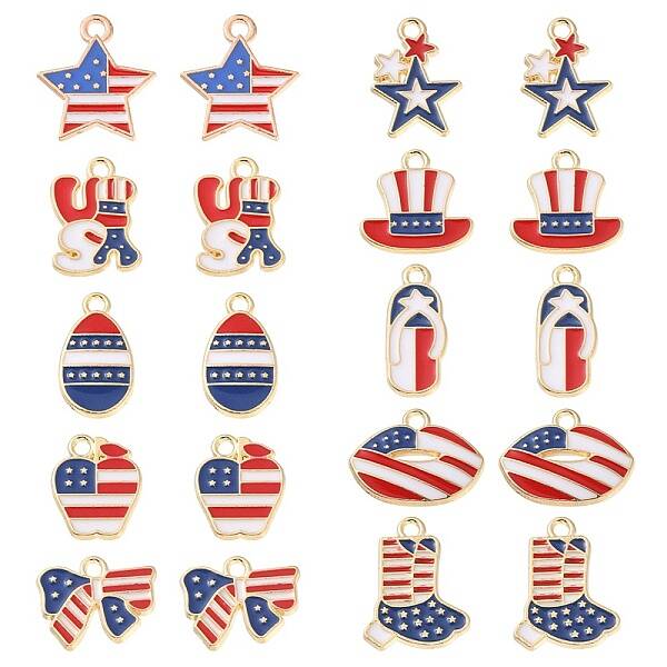 20Pcs 10 Styles American Flag Style Alloy Enamel Charms