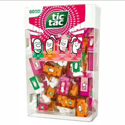 Tic Tacs Travels Mini Packs - 60 Mini Boxes with Flavored Drops - Snack Bonbons in Mint, Orange & Strawberry Sweets
