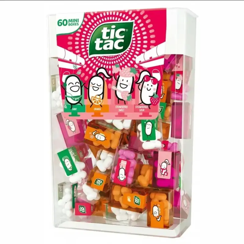 Tic Tacs Travels Mini Packs - 60 Mini Boxes with Flavored Drops - Snack Bonbons in Mint, Orange & Strawberry Sweets